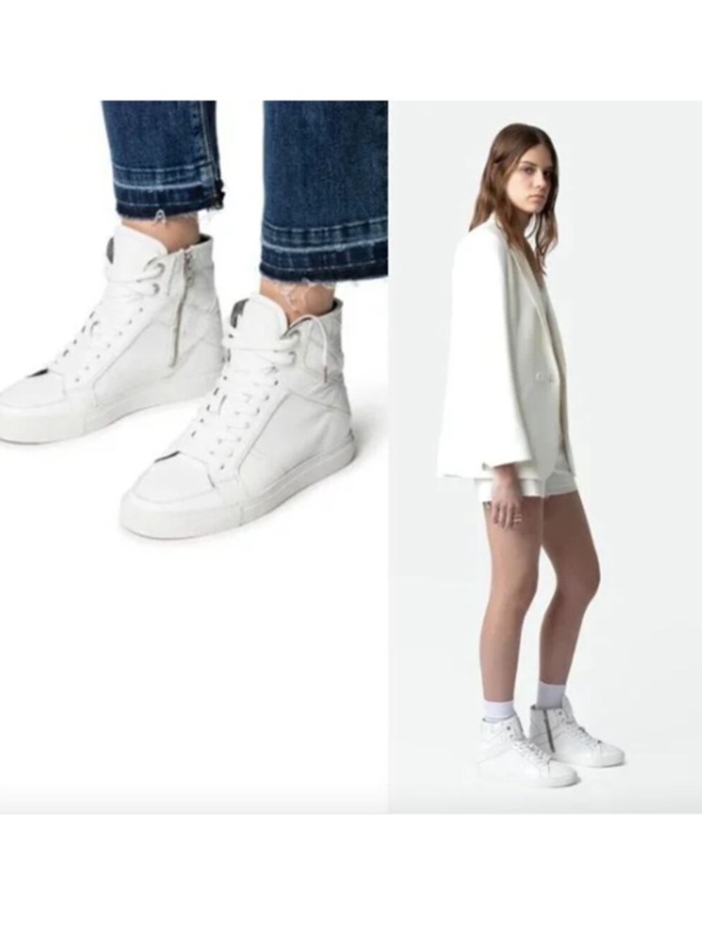 Zadig & Voltaire $498 White High Flash High-Top Leather Sneakers with Side Zip - Picture 6 of 7